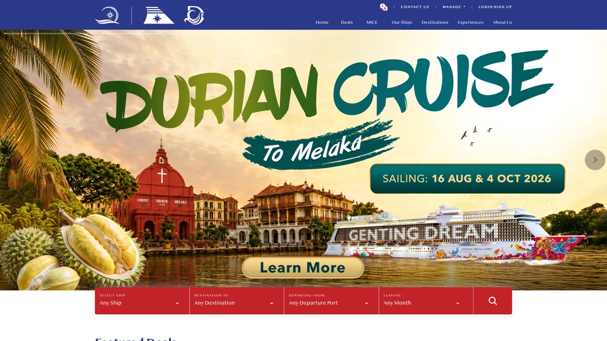 Star Dream Cruises website and booking portal homepage